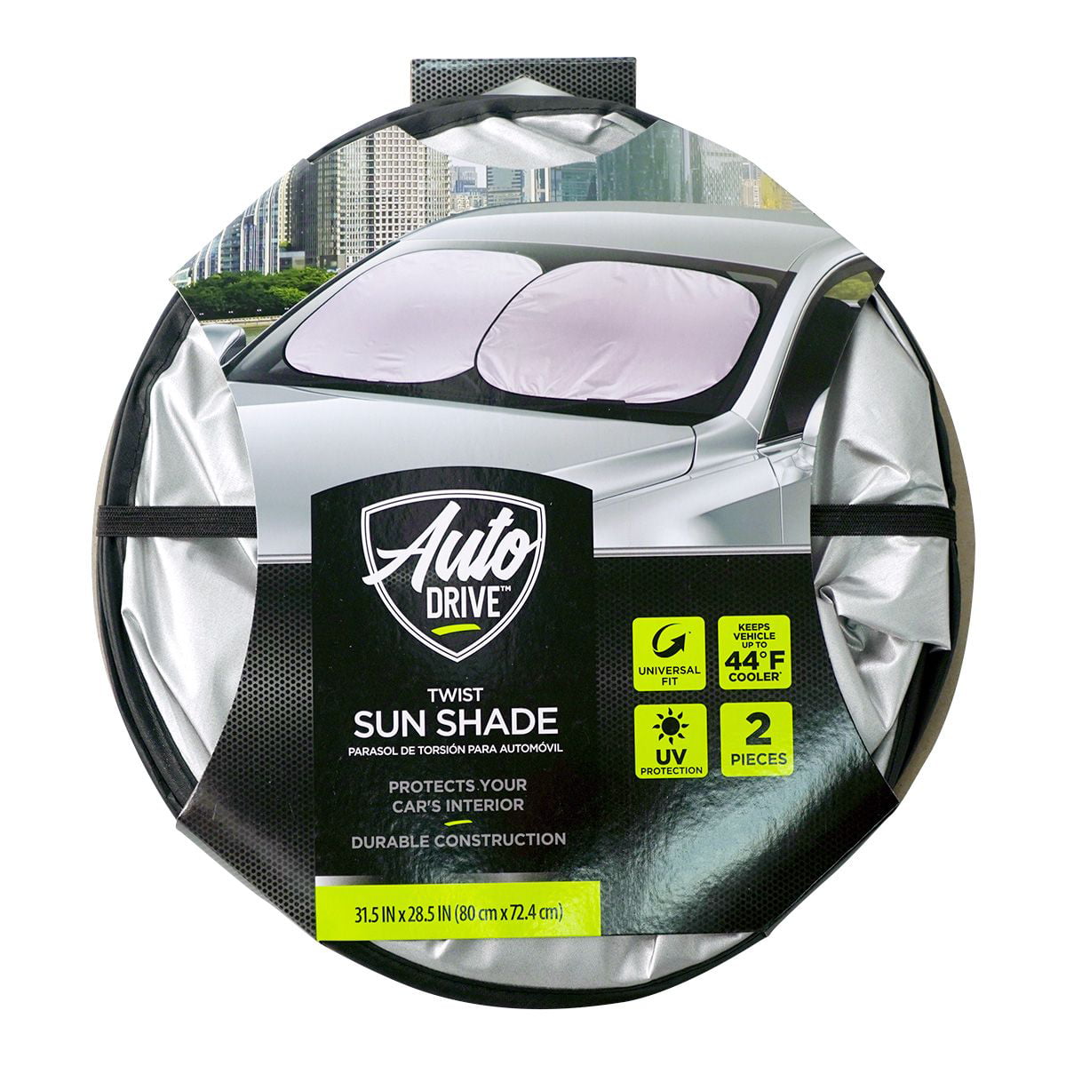 Auto Drive Universal 2 Count Twist Sun Shade Silver, 28.5'' x 31.5''