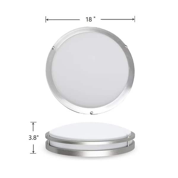 18 in. LED Round Ceiling Light Dimmable Modern Flush Mount Brushed Nickle 24W-32W 3000K-5000K