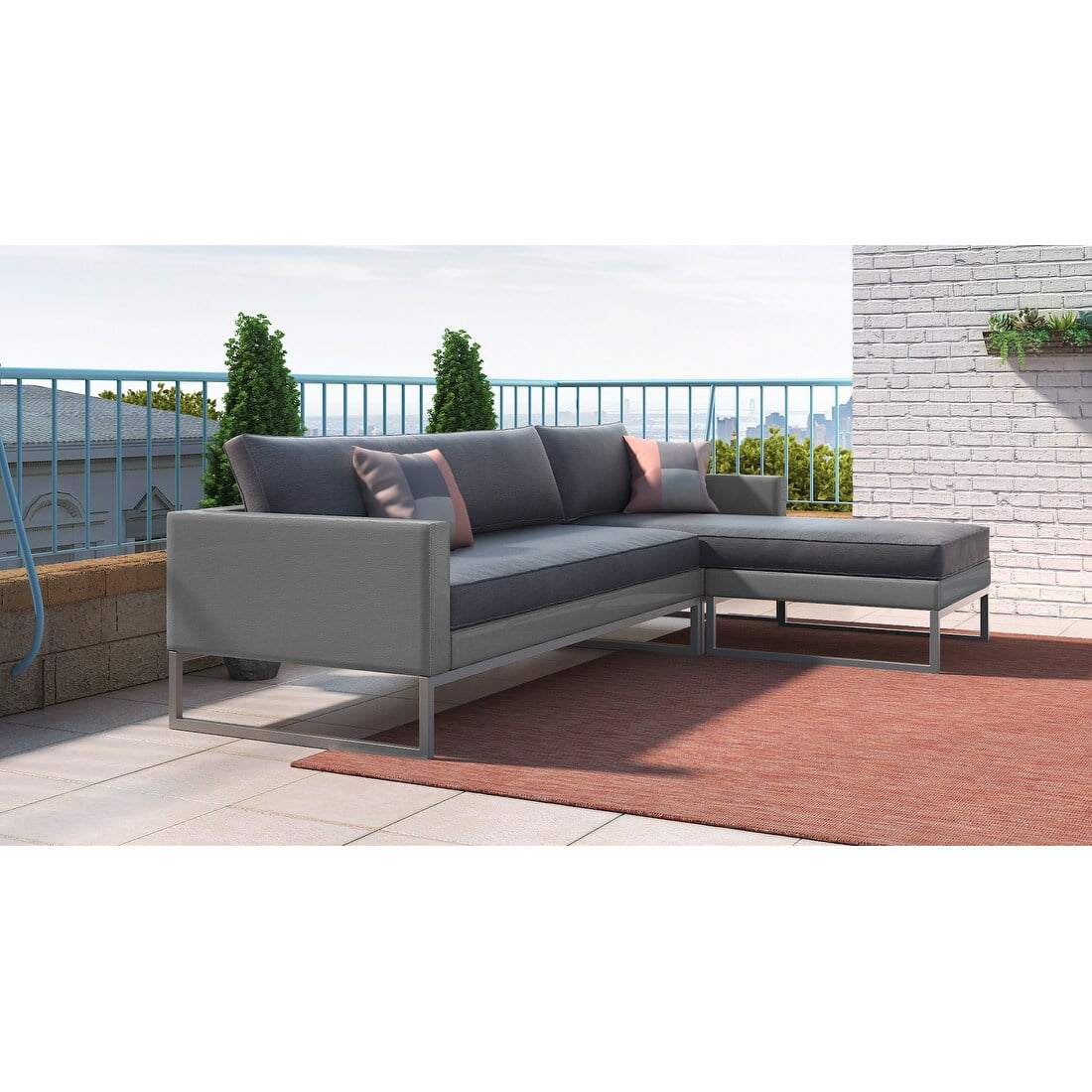 Elle Decor Tropez 2 Pc Outdoor Patio Sectional Set with Cushions, Gray