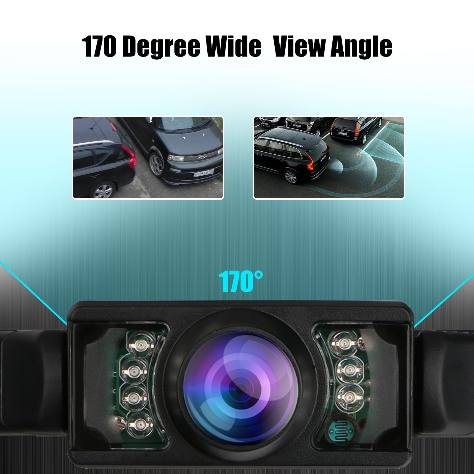 Car Rear View Camera, TSV Backup Camera for Car, HD Reversing Camera with Night Vision, Crystal Night Vision, 170° Wide Angle, IP67 Waterproof License Plate Reverse Camera for Truck Trailer SUV