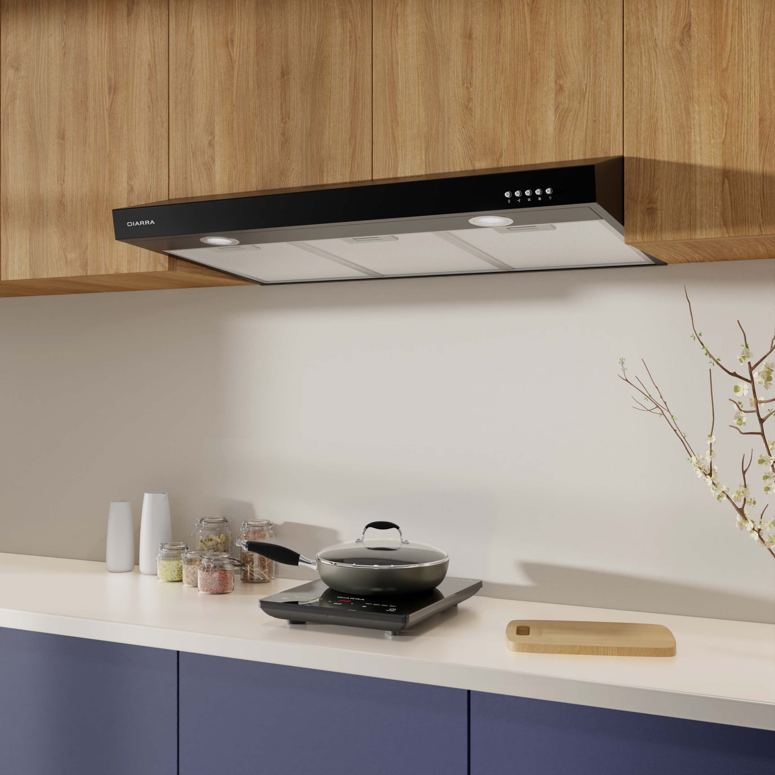 CIARRA Black Range Hood 30 inch Under Cabinet with Ducted Convertible Ductless Slim Kitchen over Stove Vent