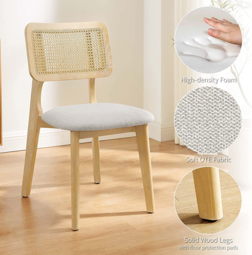 Art Leon Ash Wood Dining Chairs Set of 2-Fabric, Off White + Natural Frame