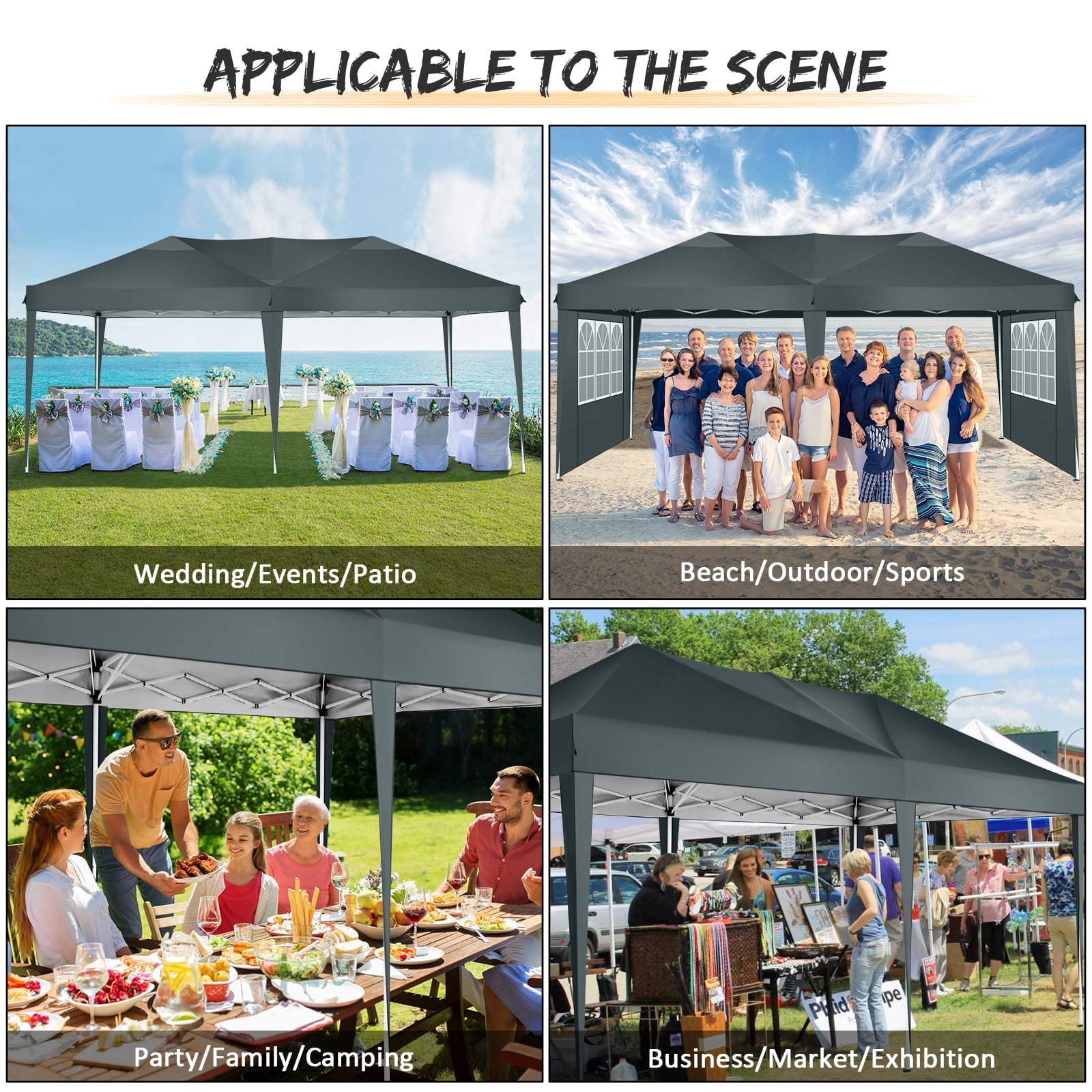 SANOPY 10' x 20' EZ Pop Up Canopy Tent Party Tent Outdoor Event Instant Tent Gazebo with 6 Removable Sidewalls and Carry Bag, Dark Gray