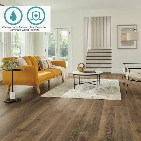 Defense+ Elyssa Oak 14 mm T x 7.4 in. W Waterproof Laminate Wood Flooring (17.18 sqft/case)