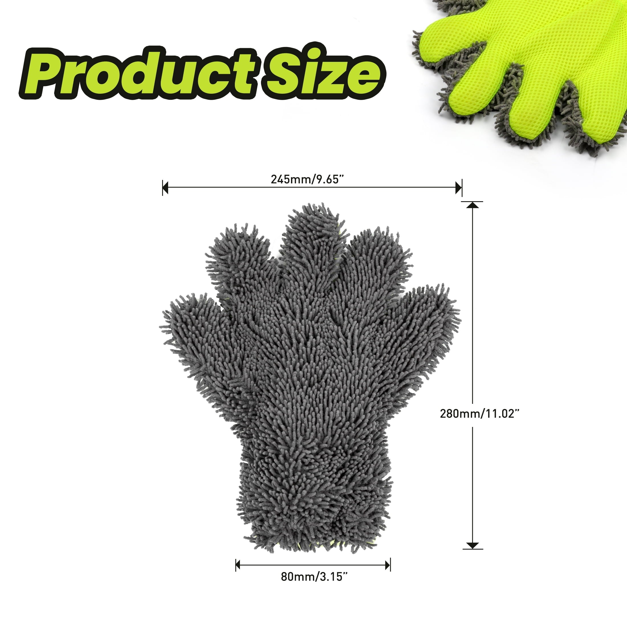 2Pcs car wash glove,5-Finger Chenille Mitt,microfiber car wash mitt