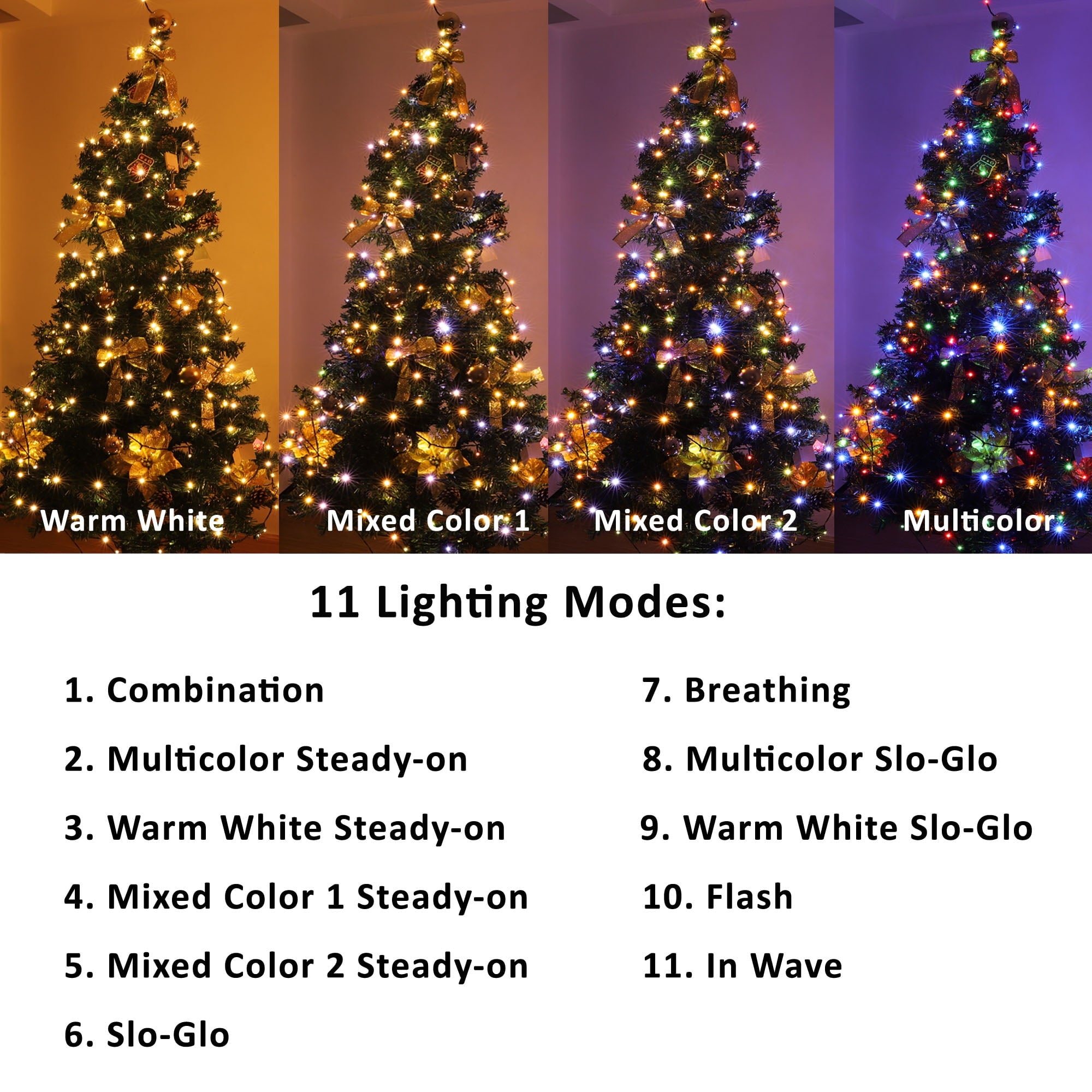 LED Christmas String Lights, 42FT 100 LEDs, Warm White & Multicolor, Colors Changing, Timer Function, for Halloween Xmas Tree Home Garden