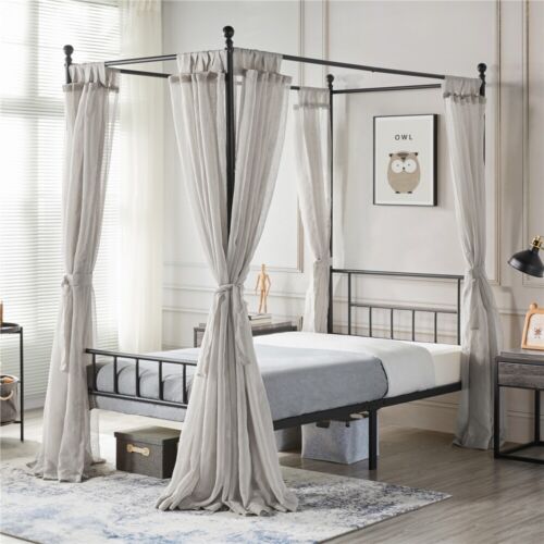 Metal Canopy Bed Frame With Headboard/Foot<wbr/>board Four-poster Bed Twin/Full/Quee<wbr/>n