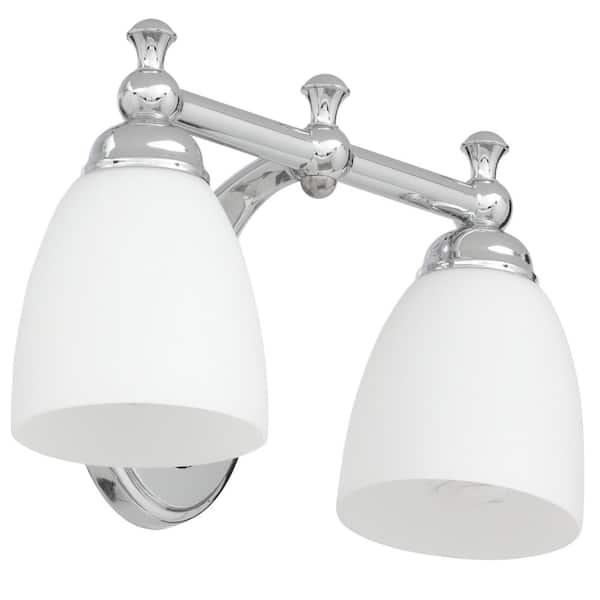Solomone 13.4 in. 2-Light Polished Chrome Bathroom Vanity Light Fixture with Opal Glass Shades
