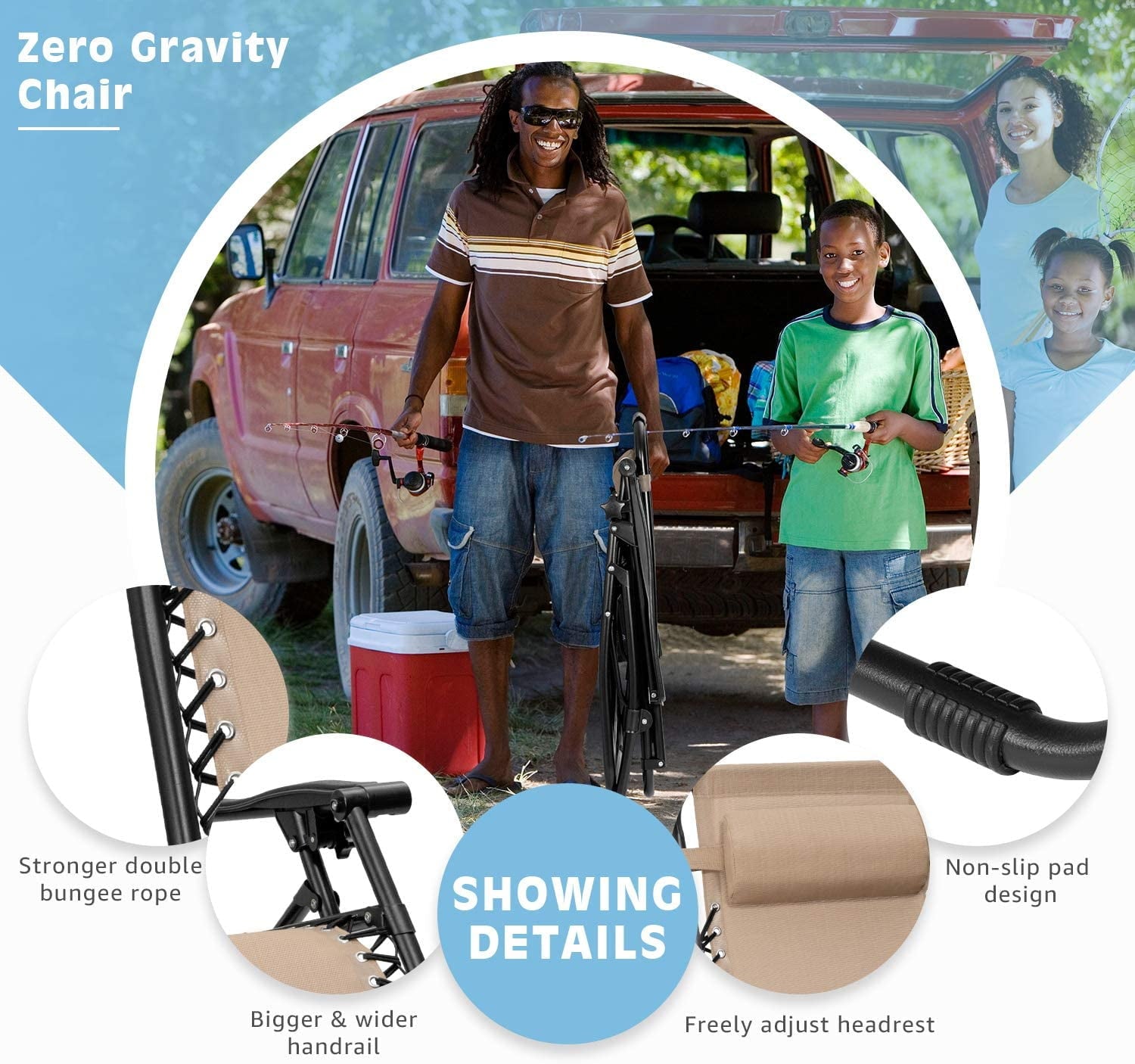 Vineego 3 Pieces Zero Gravity Chair Patio Foldable Chaise Lounge Chairs 2 Beach Chairs and Table with Cup Holders,Beige