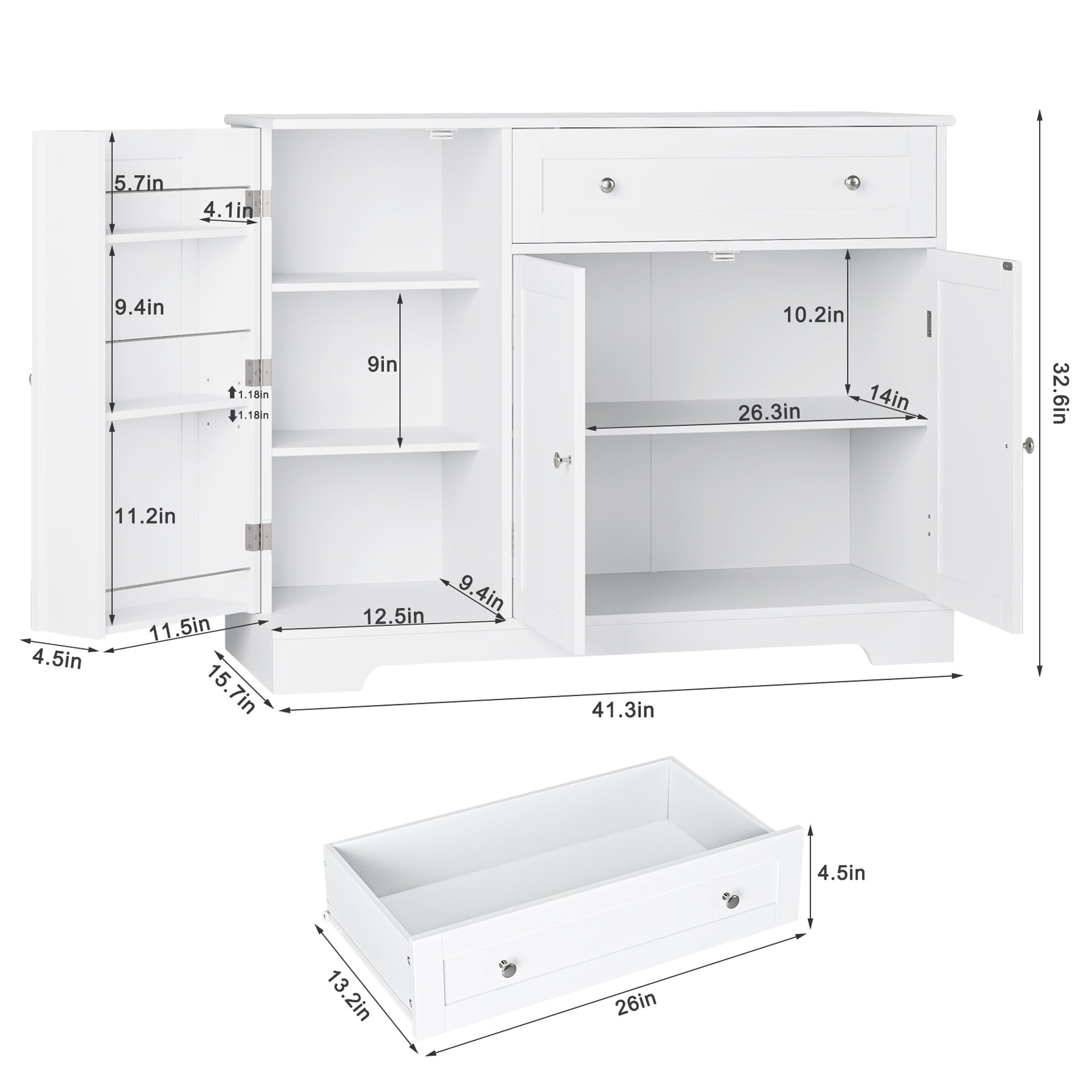 Homfa 41'' Kitchen Storage Cabinet, Pantry Cabinet with Drawers and Adjustable Shelf, Buffet Cabinet Sideboard for Dinning Room,  White