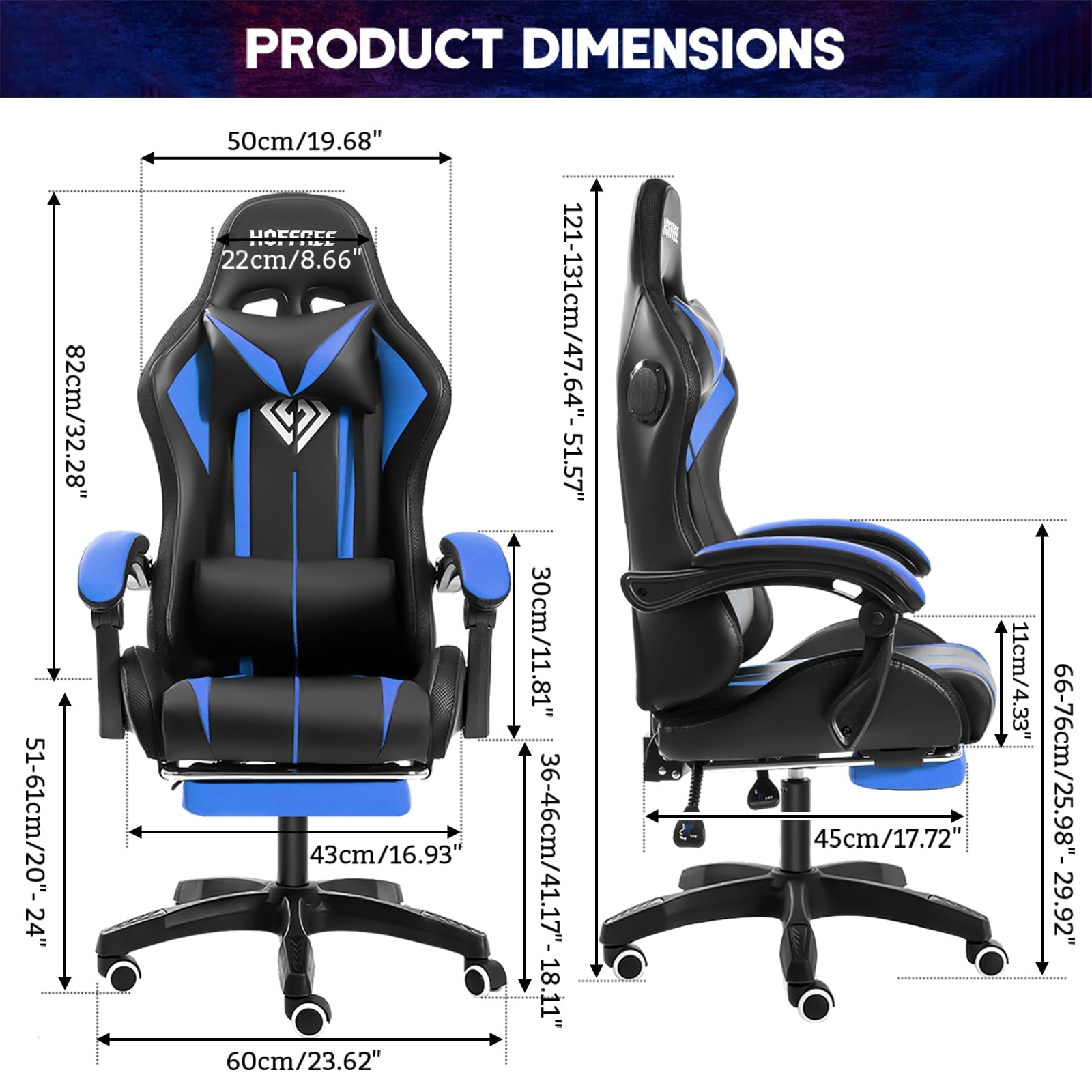 Hoffree Message Gaming Chair with RGB LED Lights, Racing Style Recliner Swivel Video Game Chair with Speakers, Adjustable Ergonomic High Back Computer Chair with Headrest & Lumbar Support