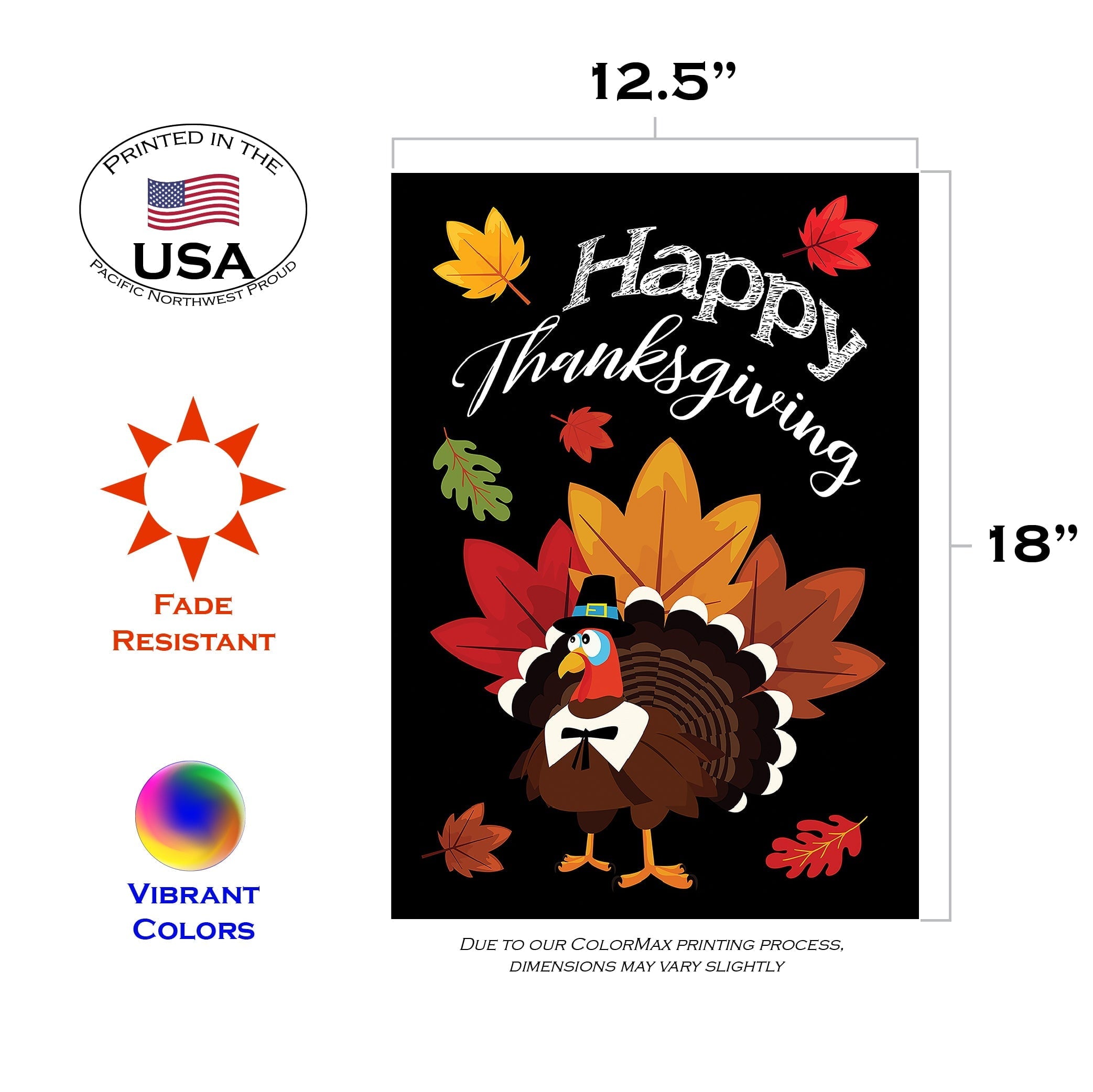 Toland Home Garden Pilgrim Turkey Fall Thanksgiving Flag Double Sided 12x18 Inch