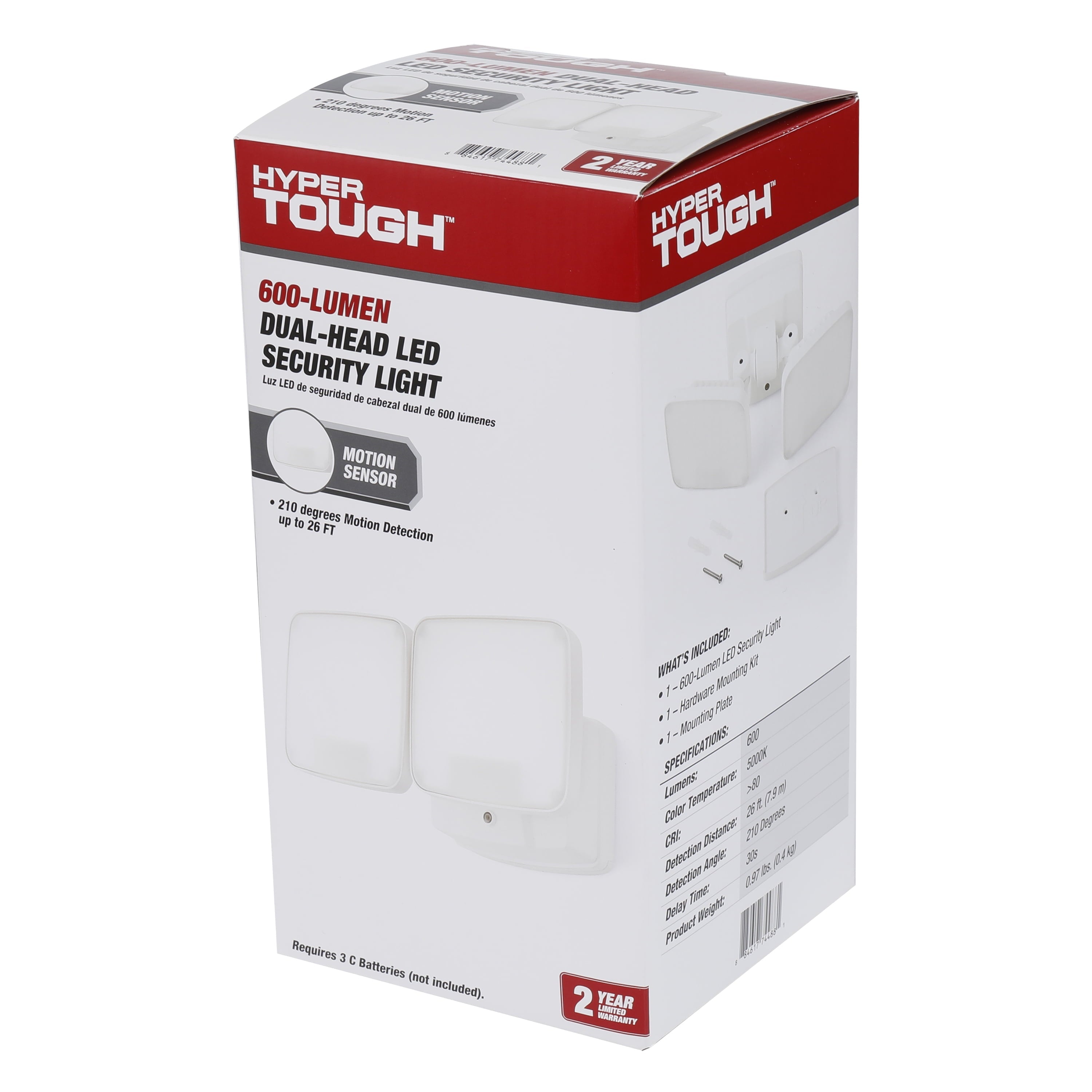 Hyper Tough Battery-Operated 600 Lumen Dual Head LED Security Light 103-Degree Beam Spread