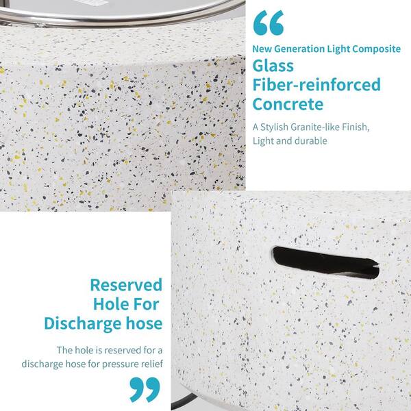 41 in. 50000 BTU Elegant White Round Composite GRFC Fire Pit Table with Glass Wind Guard and Water-Resistent Cover