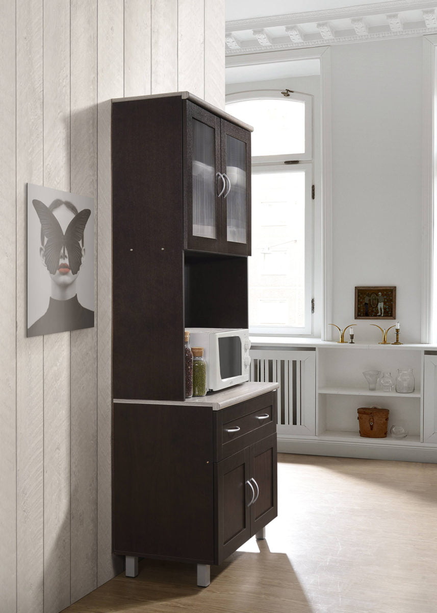 Hodedah Tall Kitchen Cabinet, Chocolate-Grey