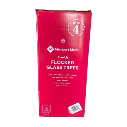 Member's Mark Pre-Lit 4 Pc Indoor Flocked Glass Holiday Trees (Red/Green/Whi<wbr/>te)