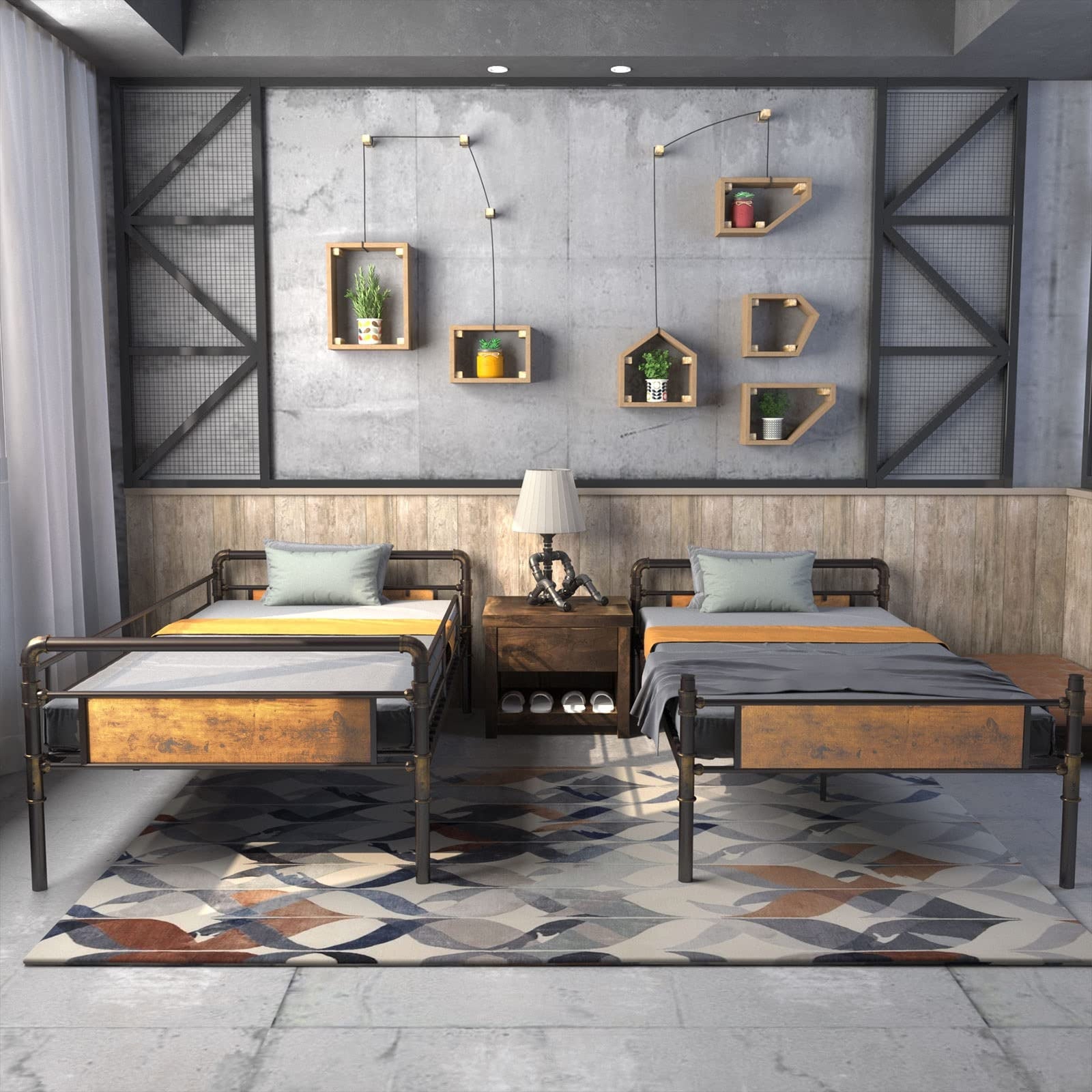 Alohappy Twin Over Twin Bunk Bed, Convertible Twin Bunk Beds Into 2 Individual Bed, Removable Ladder & Safety Guard Rail for Kids, Modern Industrial Style, Easy Assembly, No Box Spring Needed (Brown)