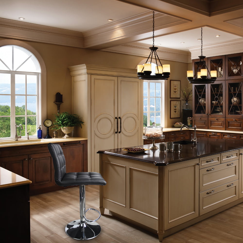 Leopard PU Leather Padded Square Back Adjustable Swivel Bar Stools,Black