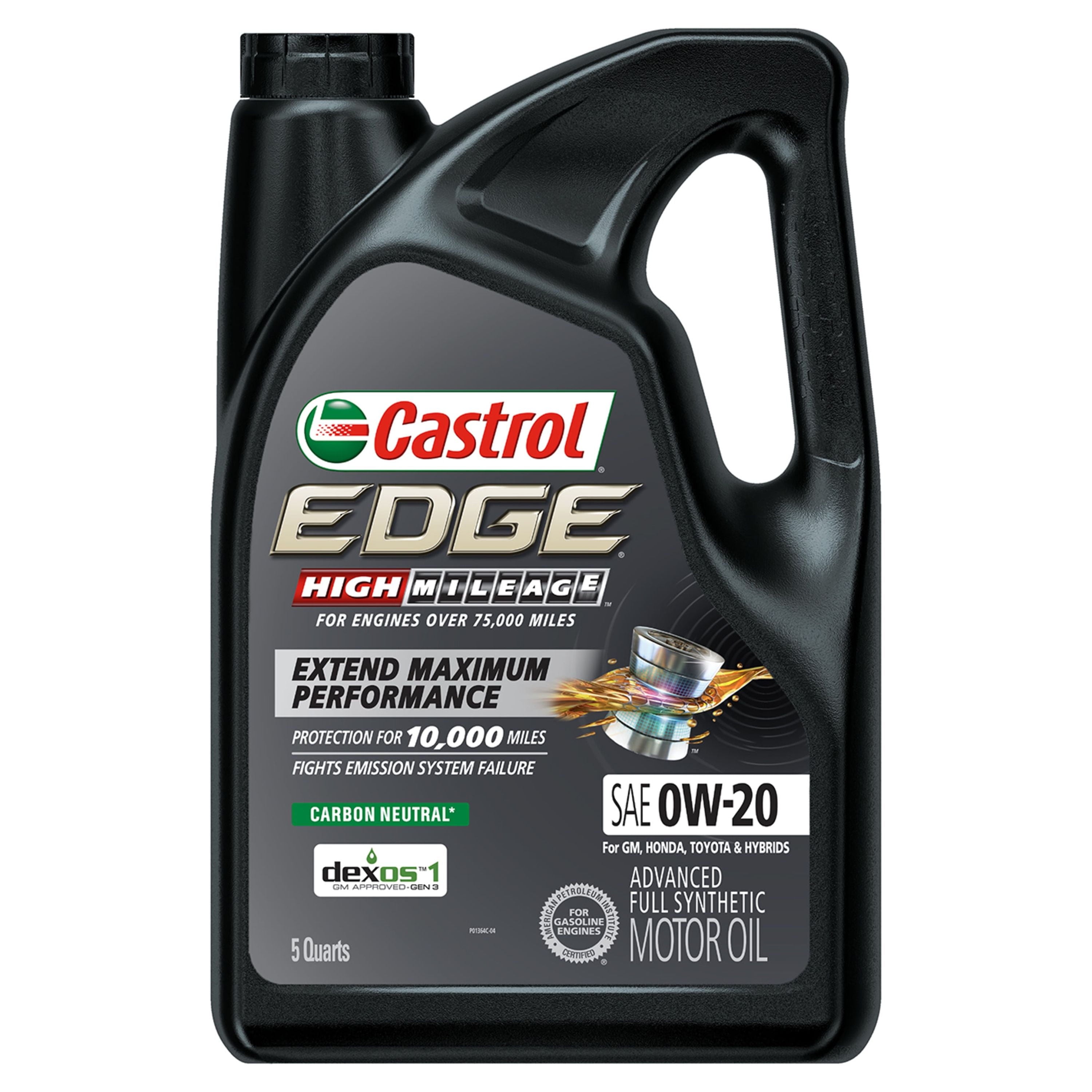 Castrol EDGE High Mileage 0W-20 Advanced Full Synthetic Motor Oil, 5 Quarts