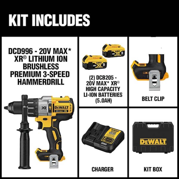 20V MAX XR Cordless Brushless 3-Speed 1/2 in. Hammer Drill with (2) 20V 5.0Ah Batteries and Charger