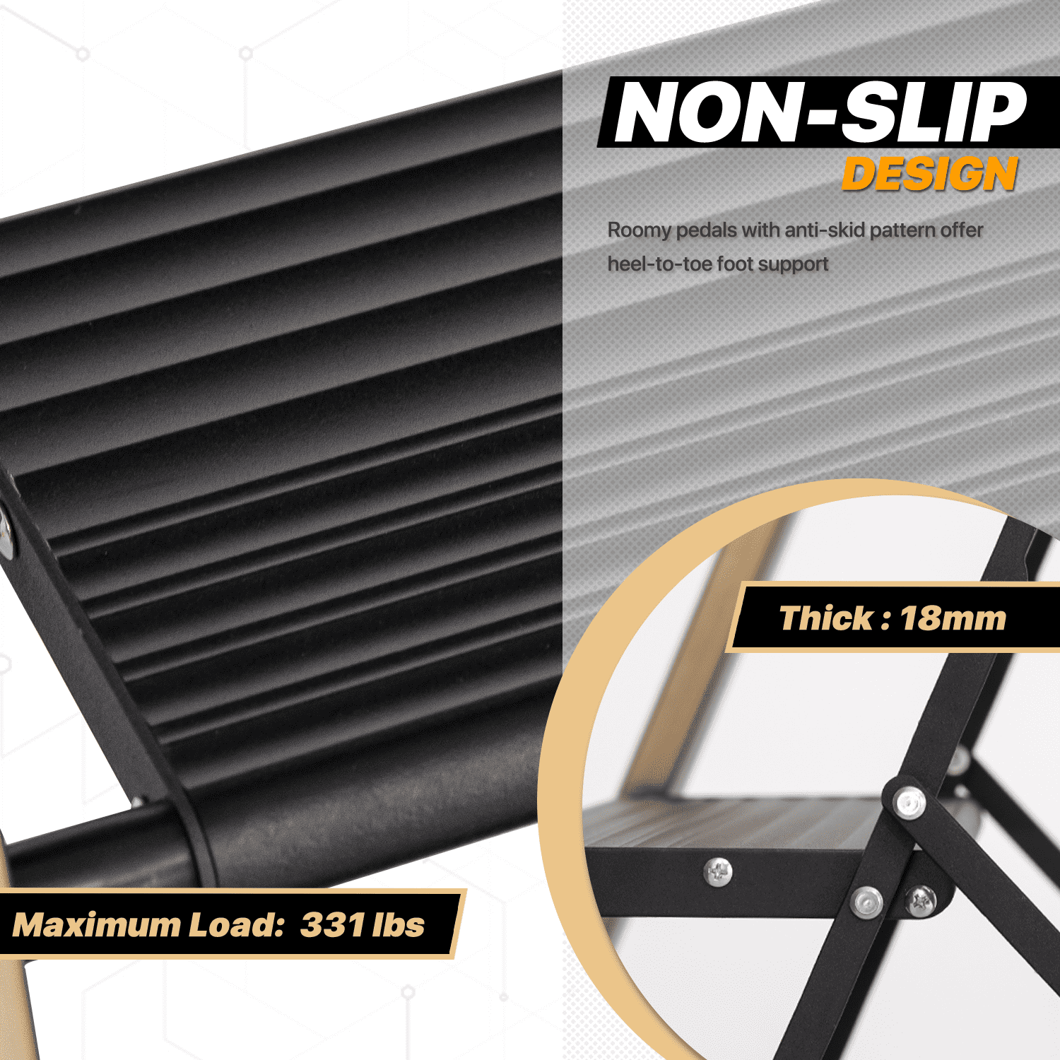 MoNiBloom 4 Step Ladder Folding Stool Heavy Duty 331Lbs Capacity Industrial Lightweight, Black/Gold