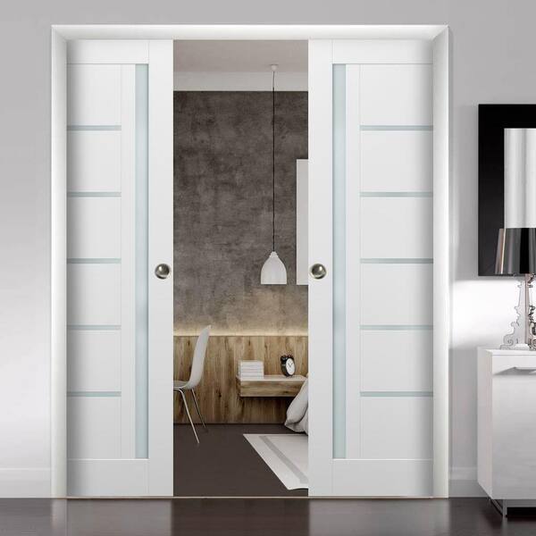 30 in. x 80 in. Single Panel No Bore Solid MDF 1/4 Lite Frosted Glass White Finished Pine Wood Interior Door Slab