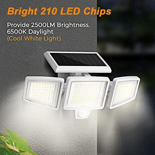 Solar Lights Outdoor 210 Led 2500lm Solar Flood Security Lights With 25ft Motion