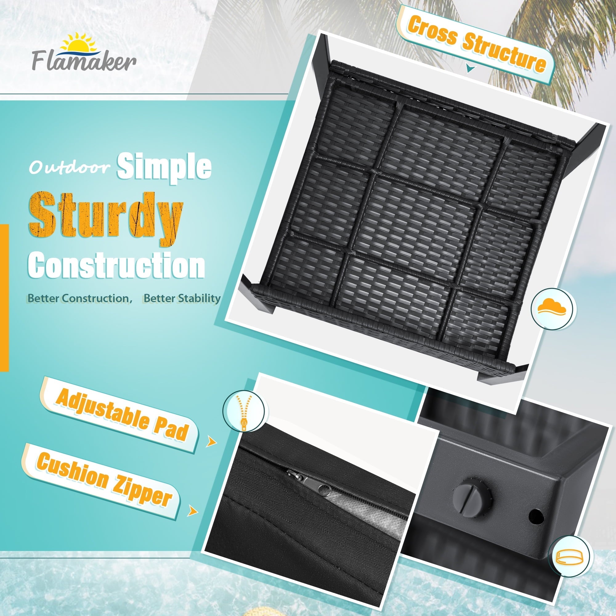 Lacoo 3 Pieces Patio Conversation Set PE Rattan Bistro Chairs Set of 2 with Coffee Table, Black