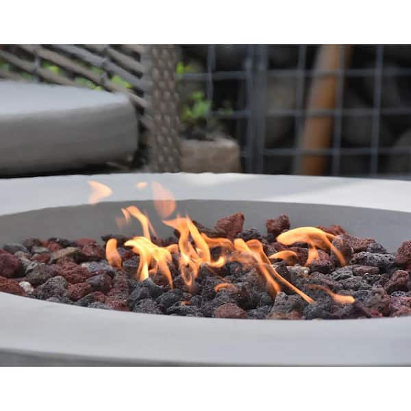 Lunar Outdoor Fire Pit 42 in. Round Concrete Natural Gas Fire Table with Lava Rocks and Cover