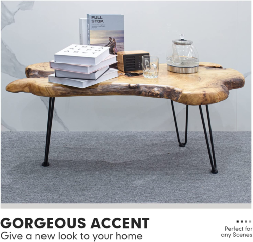 Live Edge Coffee Table, Natural Living Room Coffee Table with Clear Lacquer Fini