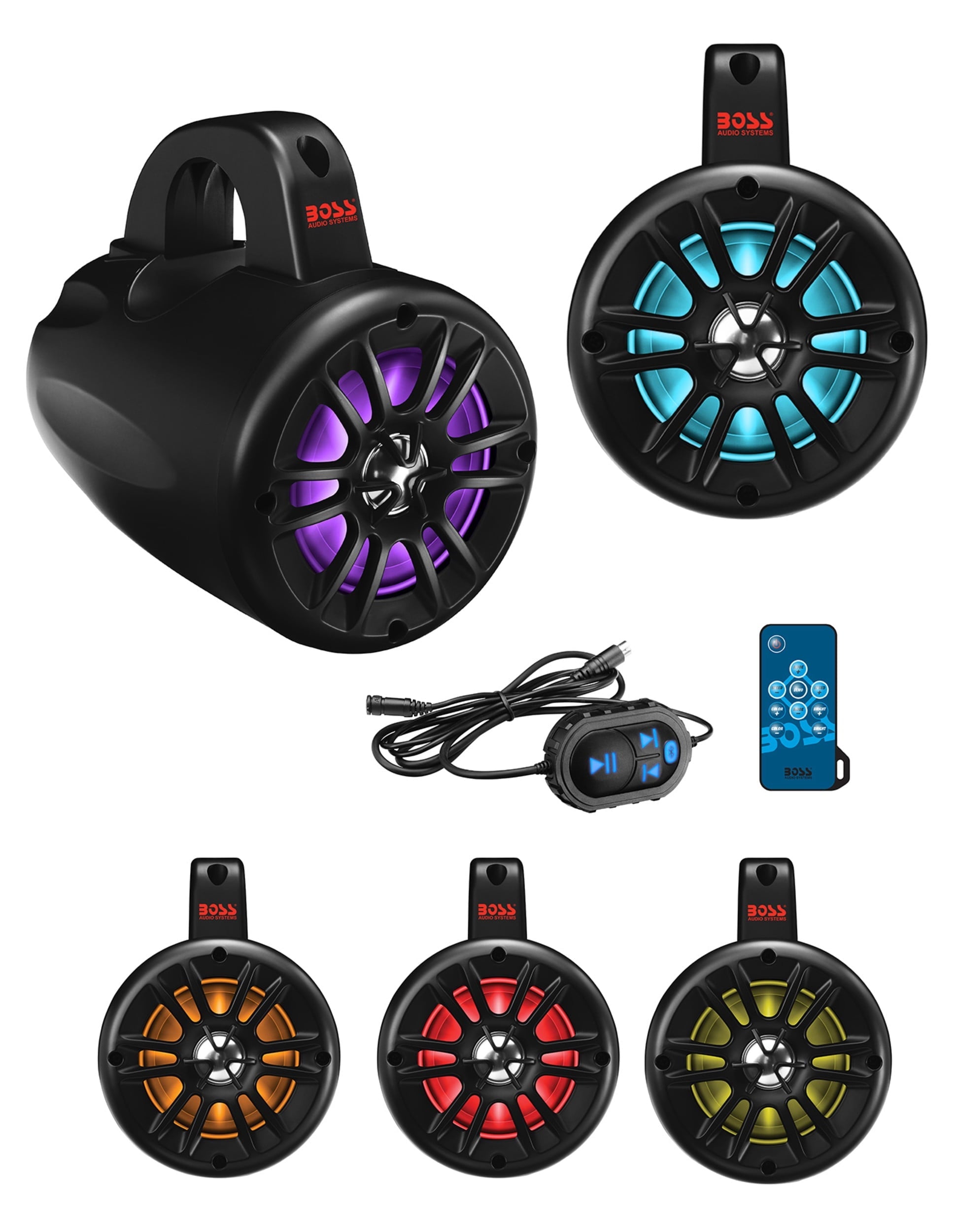 BOSS Audio Systems B40RGB ATV UTV Marine Weatherproof System - Amplified, 4 Inch Stereo Speakers, Full Range, 2 Way, Full Range Audio, Tweeters, Bluetooth, IPX5 Rated Weatherproof, Sold in Pairs