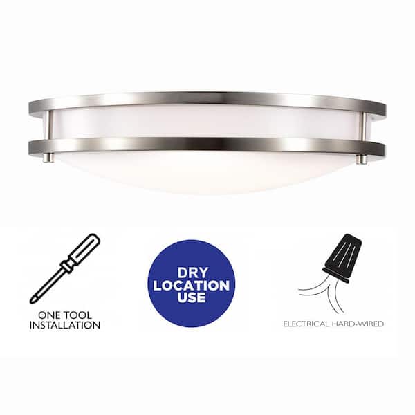 15.75 in. Brushed Nickel Dimmable 25-Watt Selectable LED Flush Mount 3000K/4000K/5000K with Acrylic Shade
