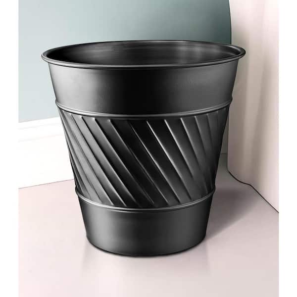 Handcrafted Crest and Wave Embossed Metal Wastebasket (Black)