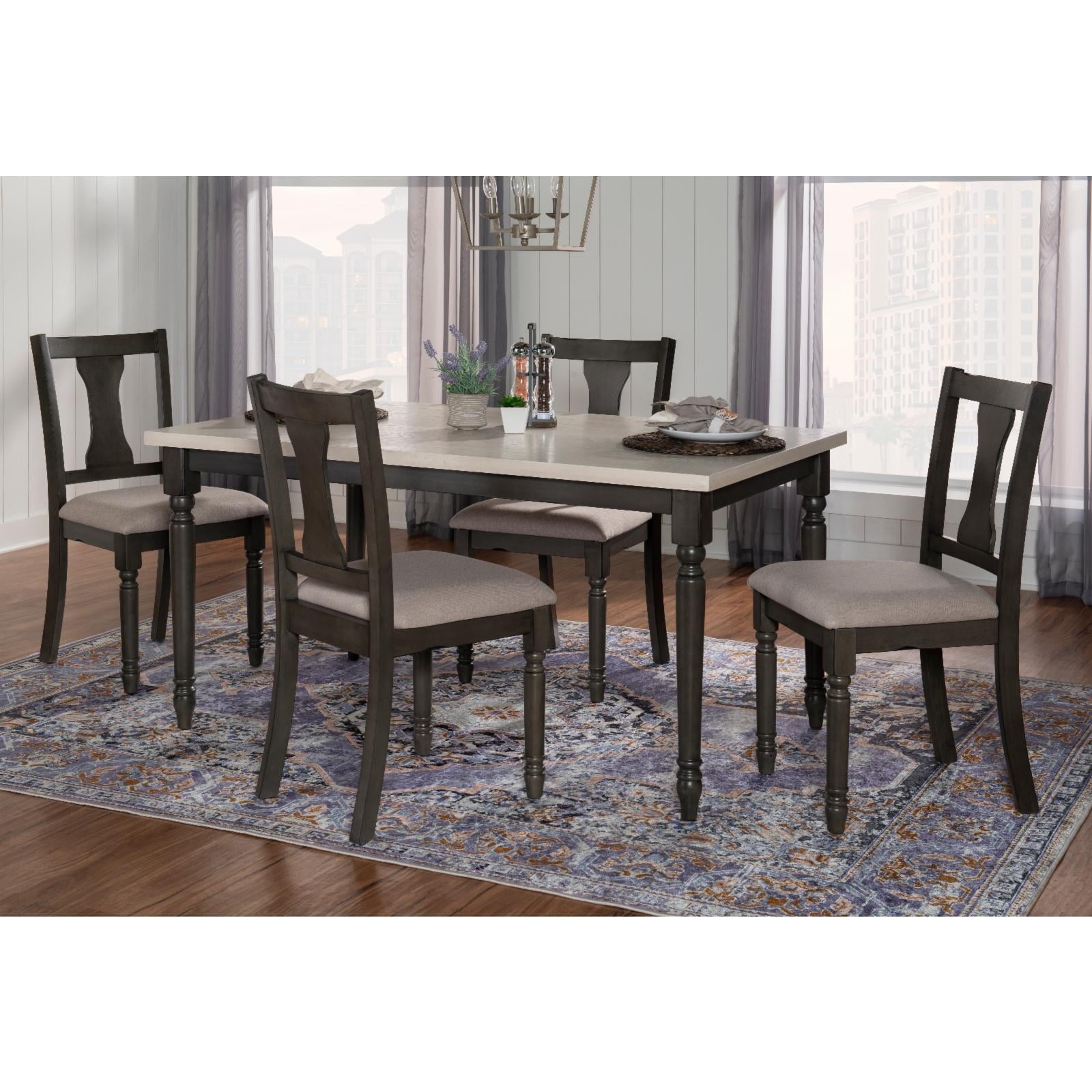 Willow Farmhouse 5-Piece Dining Set, Dark Gray and Smokey White