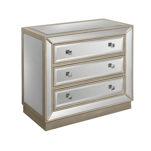 Estaline Champagne and Mirror 3-Drawer Chest