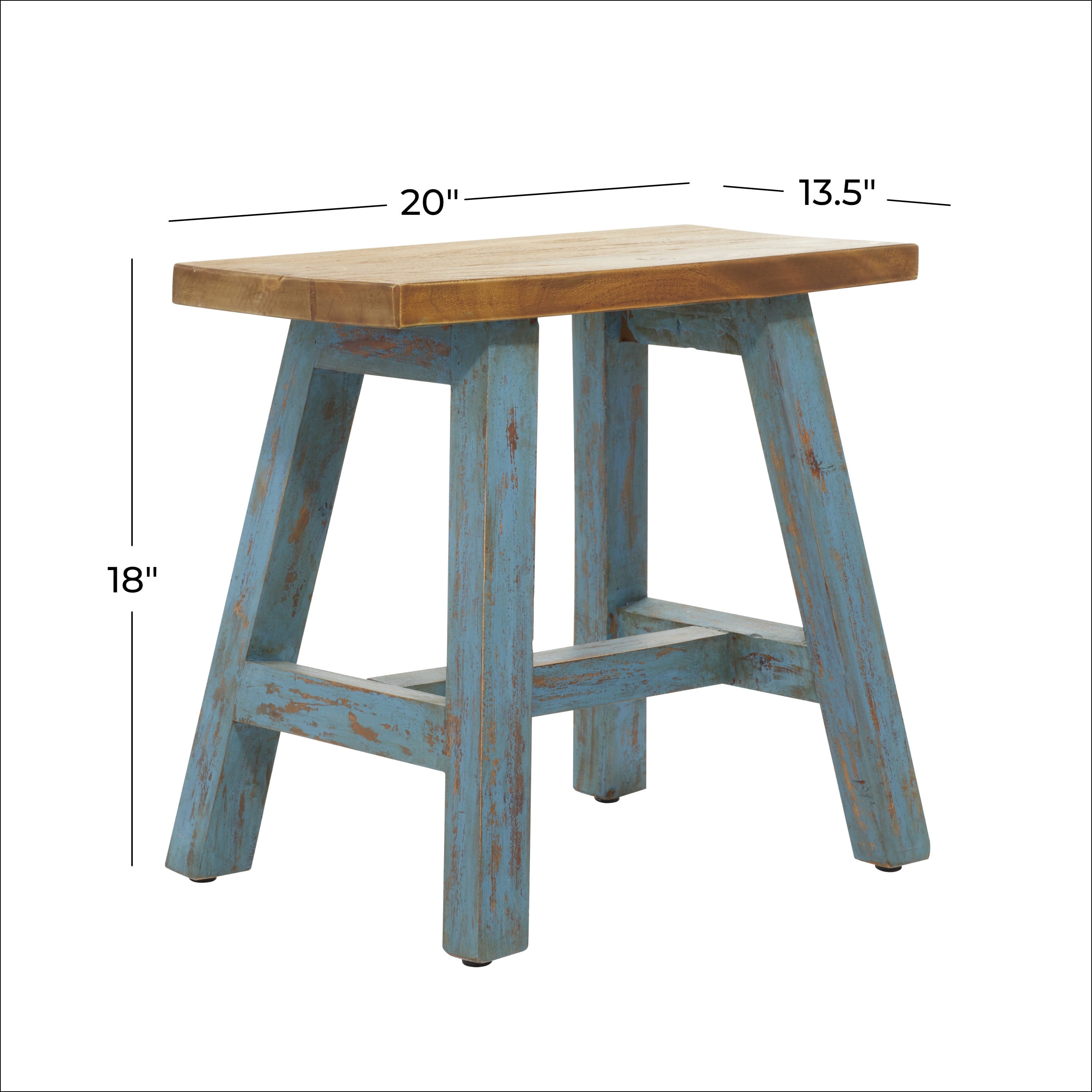 DecMode Wood Stool with Brown Wood Top, Blue