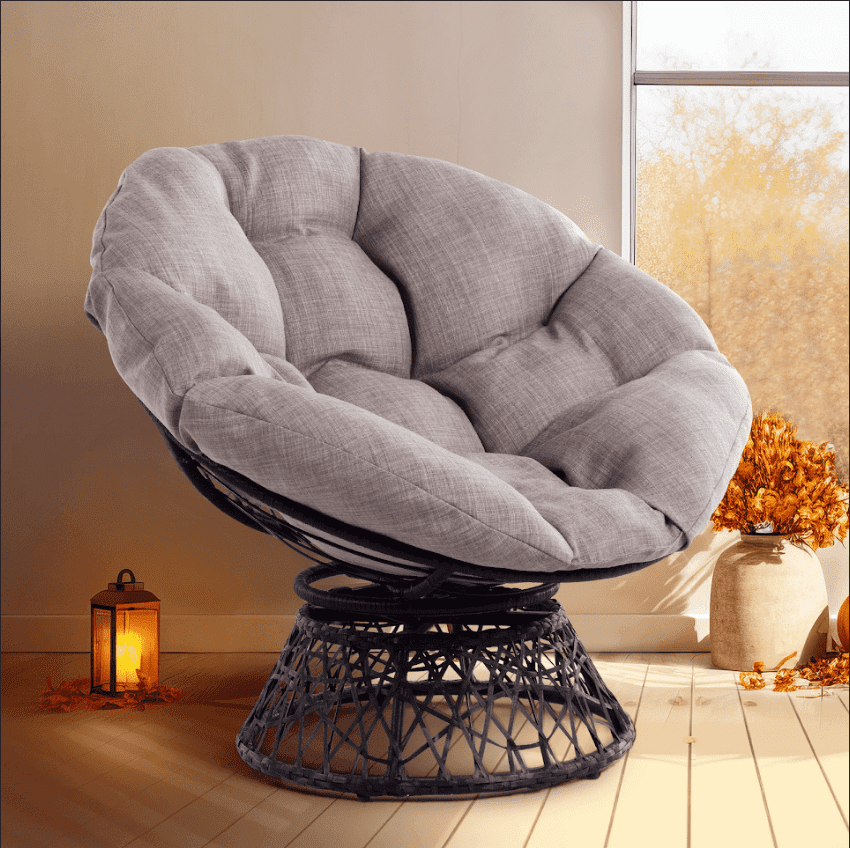 Aile 360 Swivel Comfy Papasan Chair with Fabric Cushion, Sturdy Metal Frame (Pure Pearl - White Frame)