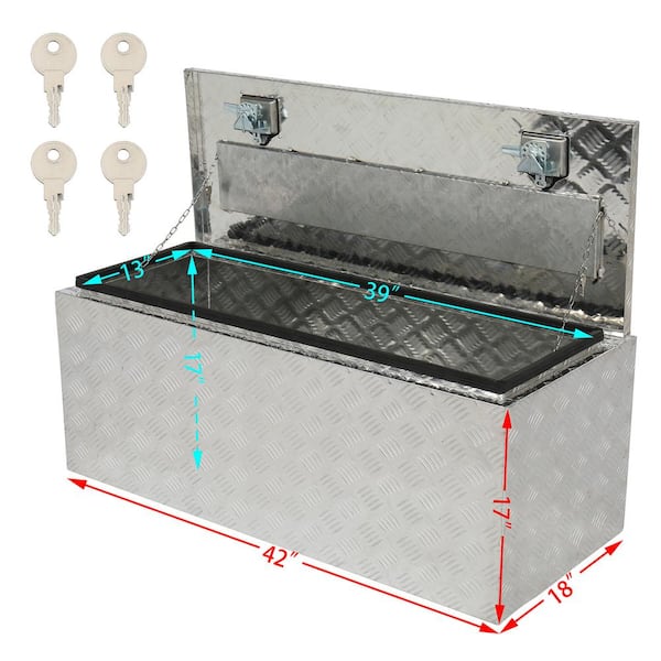 42 in. Silver Diamond Plate Aluminum Underbody Truck Tool Box Double Lock with Key