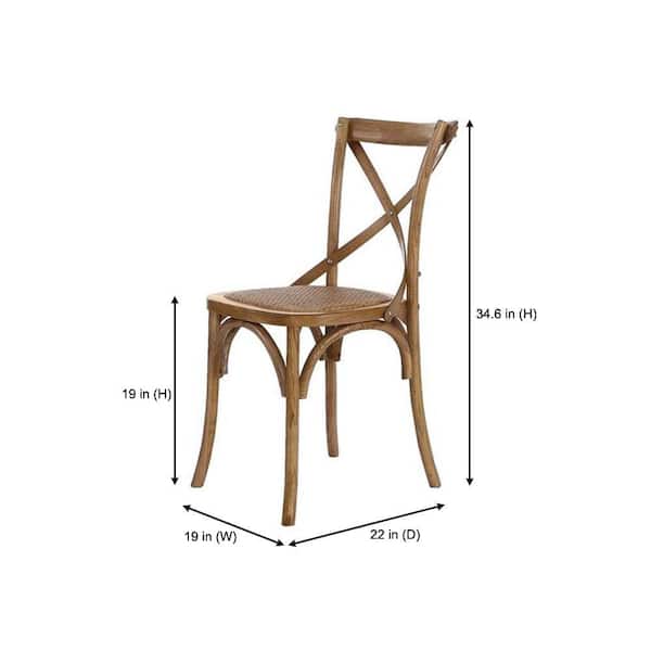 Mavery Patina Oak Finish Dining Chair with Cross Back and Woven Seat (Set of 2) (19 in. W x 34.6 in. H)