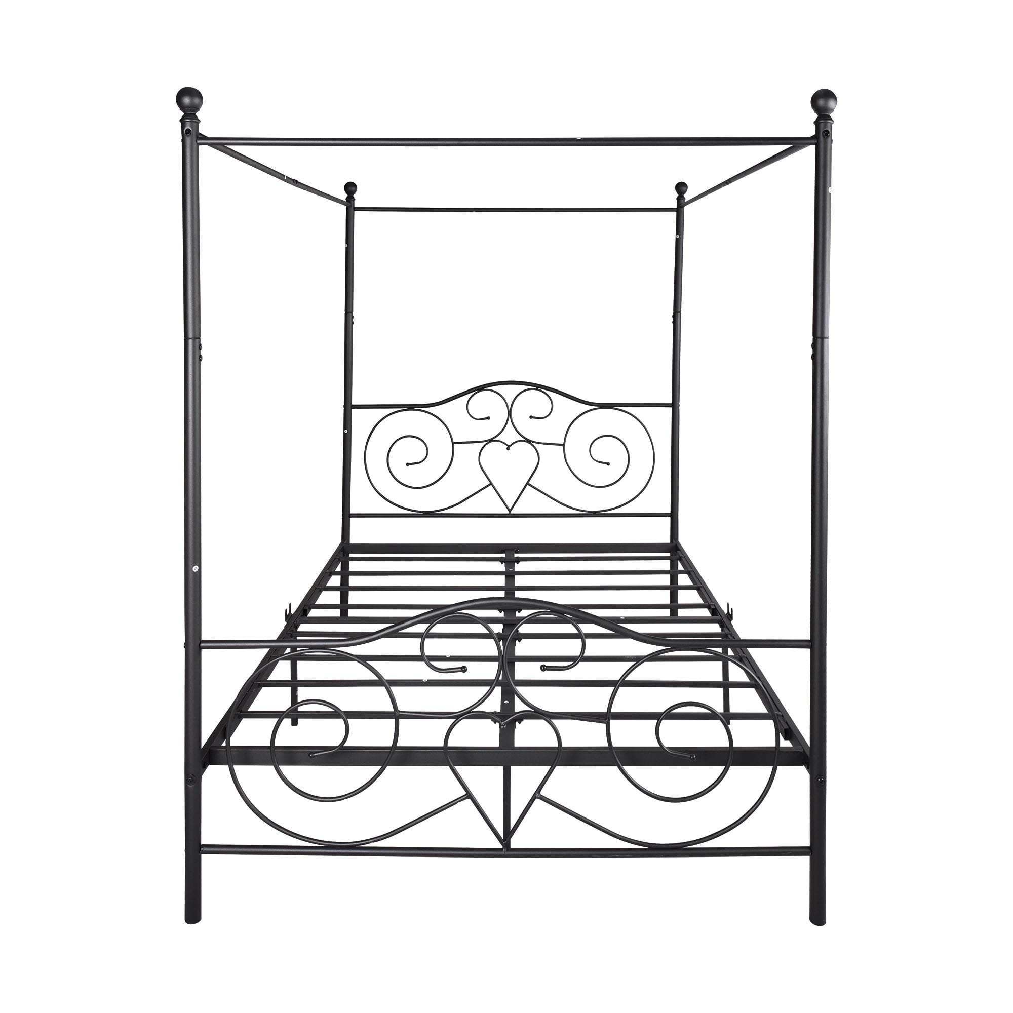 Metal Canopy Bed Frame With Vintage Style Headboard & Footboard / Easy DIY Assembly/ All Parts Included, Queen White