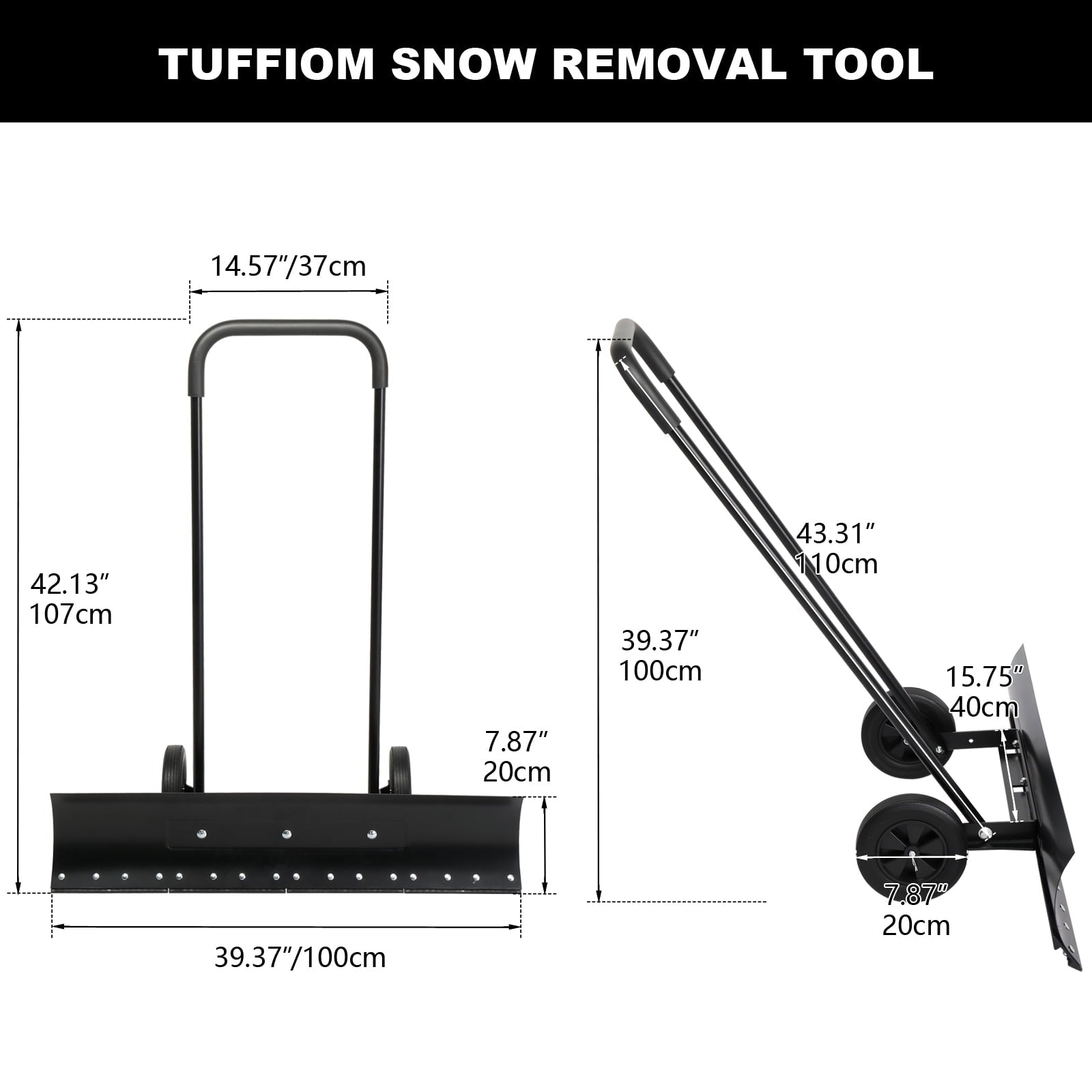 Zimtown Adjustable Wheeled Snow Pusher Wheeled Snow Shovel, Efficient Snow Removal Tool 39