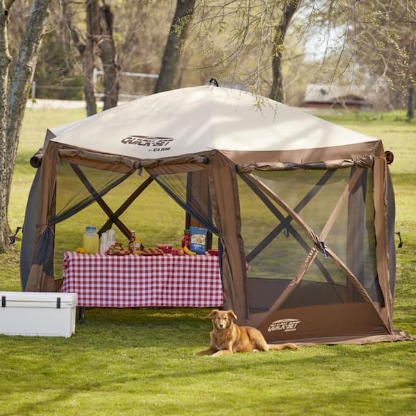 Quick-Set Pavilion 12.5 ft. x 12.5 ft. Portable Outdoor Canopy Shelter, Brown