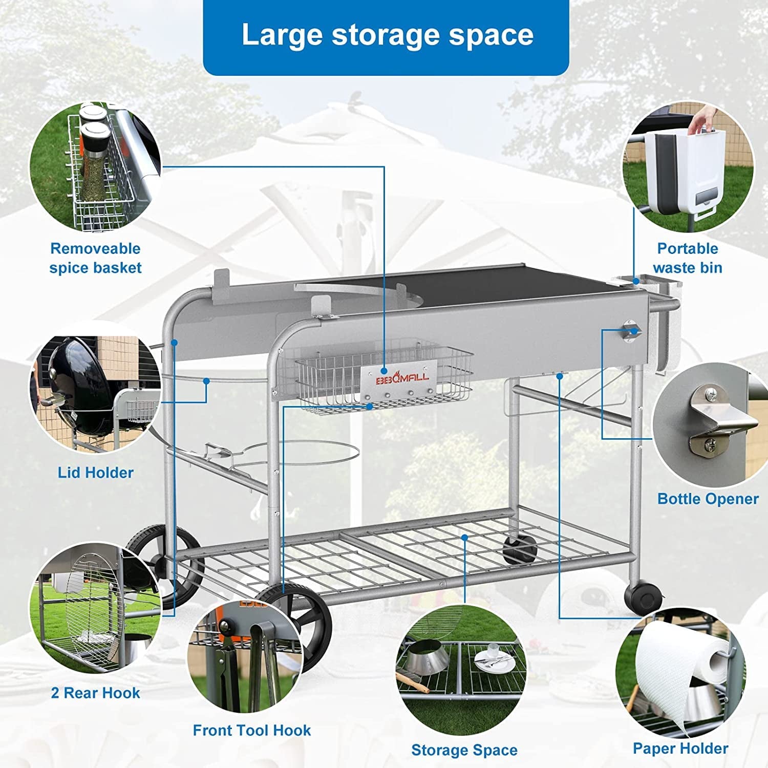 Grill Stand Cart for Weber Kettle 22