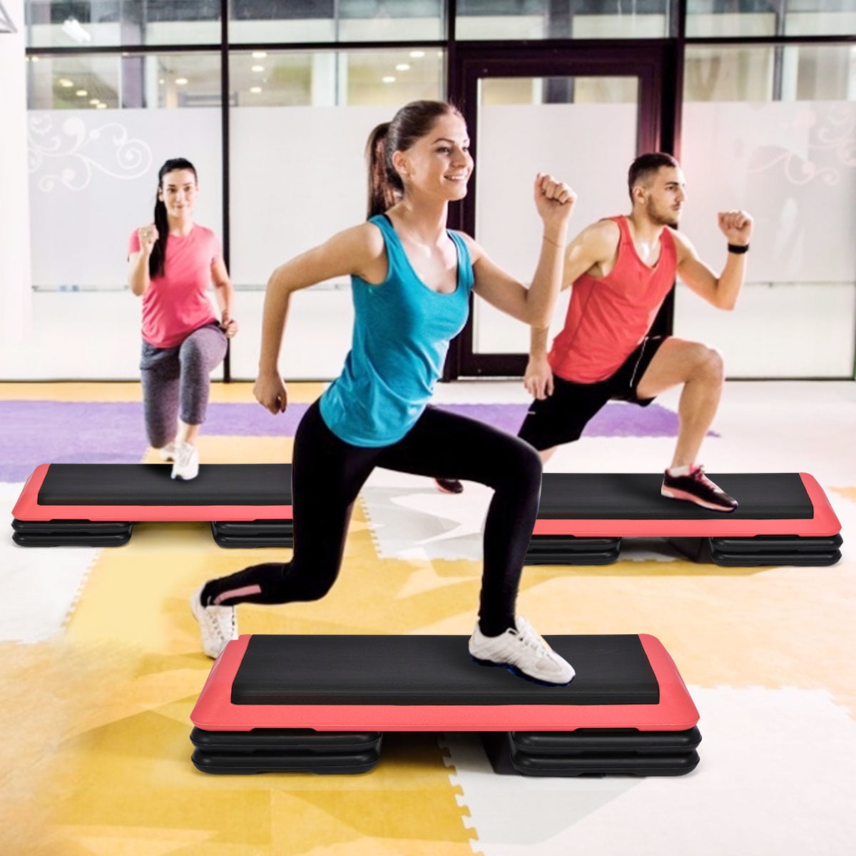 Costway Fitness Aerobic Step 43'' Cardio Adjust 4'' - 6'' - 8'' Exercise Stepper w/Risers Red