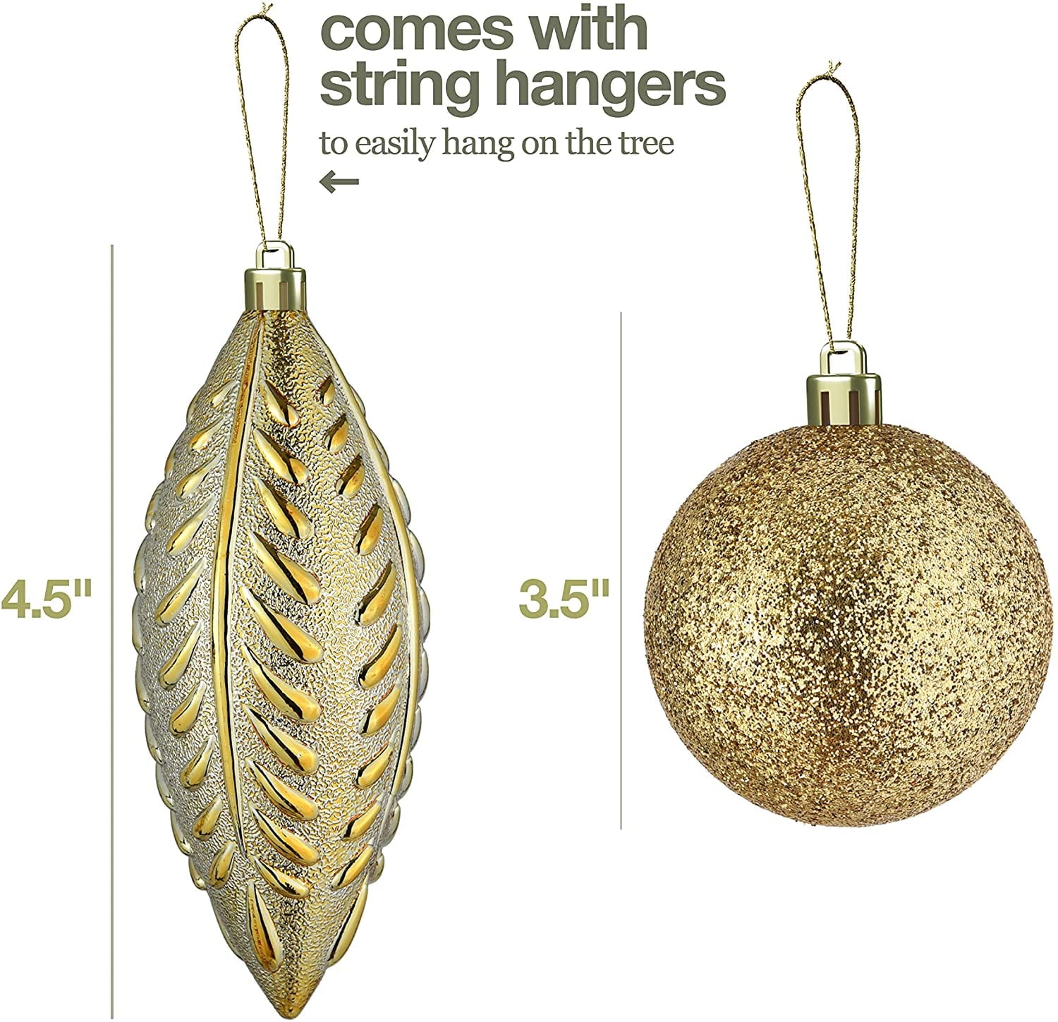 Gold Christmas Ball Ornaments for Christmas Decorations - 24 Pieces Xmas Tree Shatterproof Ornaments with Hanging Loop for Holiday and Party Decoration (Combo of 8 Ball and Shaped Styles)