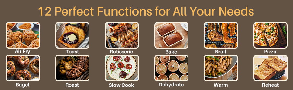 LNC Air Fryer Toaster Oven 12-in-1 Countertop Oven with Speedy Convection, Large 34 QT Capacity, 1750W, Stainless Steel - Black