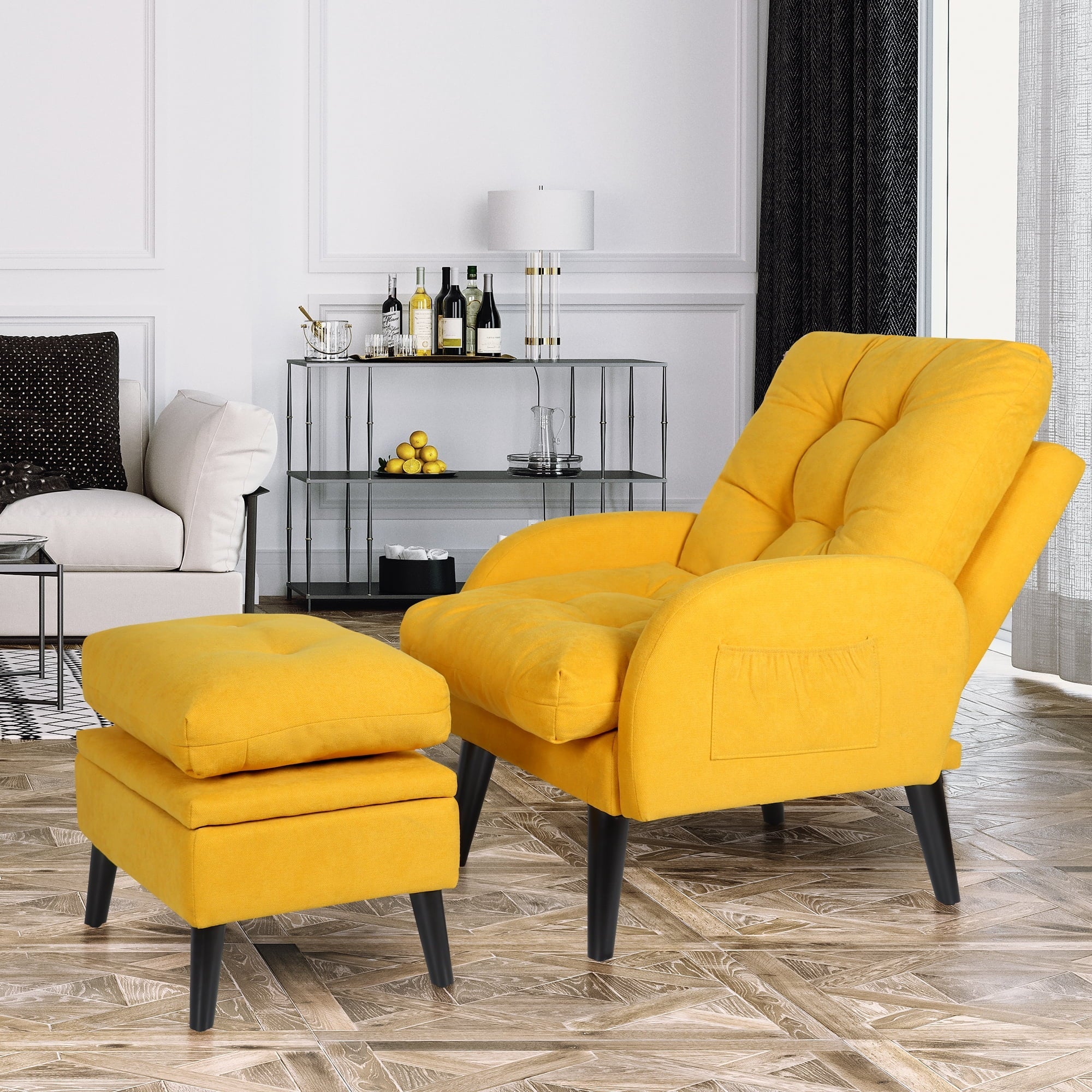 July's Song Accent Chair with Ottoman with Adjustable Backrest,Comfy Read Chair for Living Room with Side Pocket,Recliner Armchair and Ottoman for Bedroom,Yellow