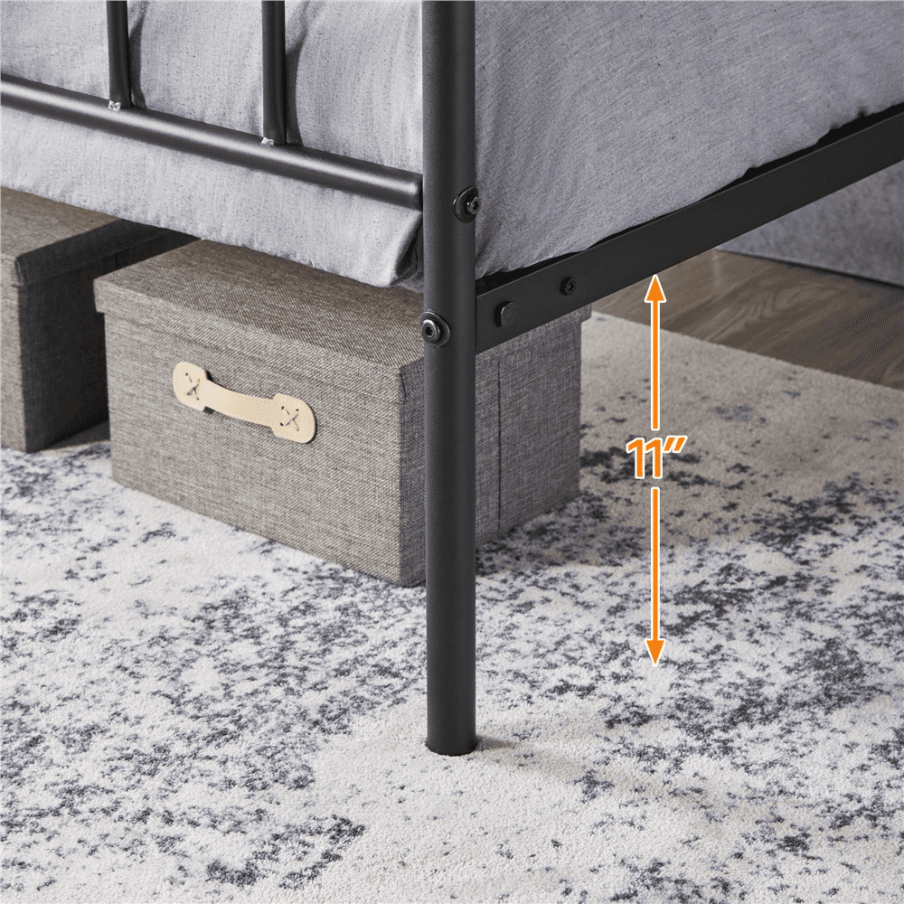 Easyfashion Juno Metal Canopy Frame Four Poster Bed with Headboard and Footboard, Black, Twin