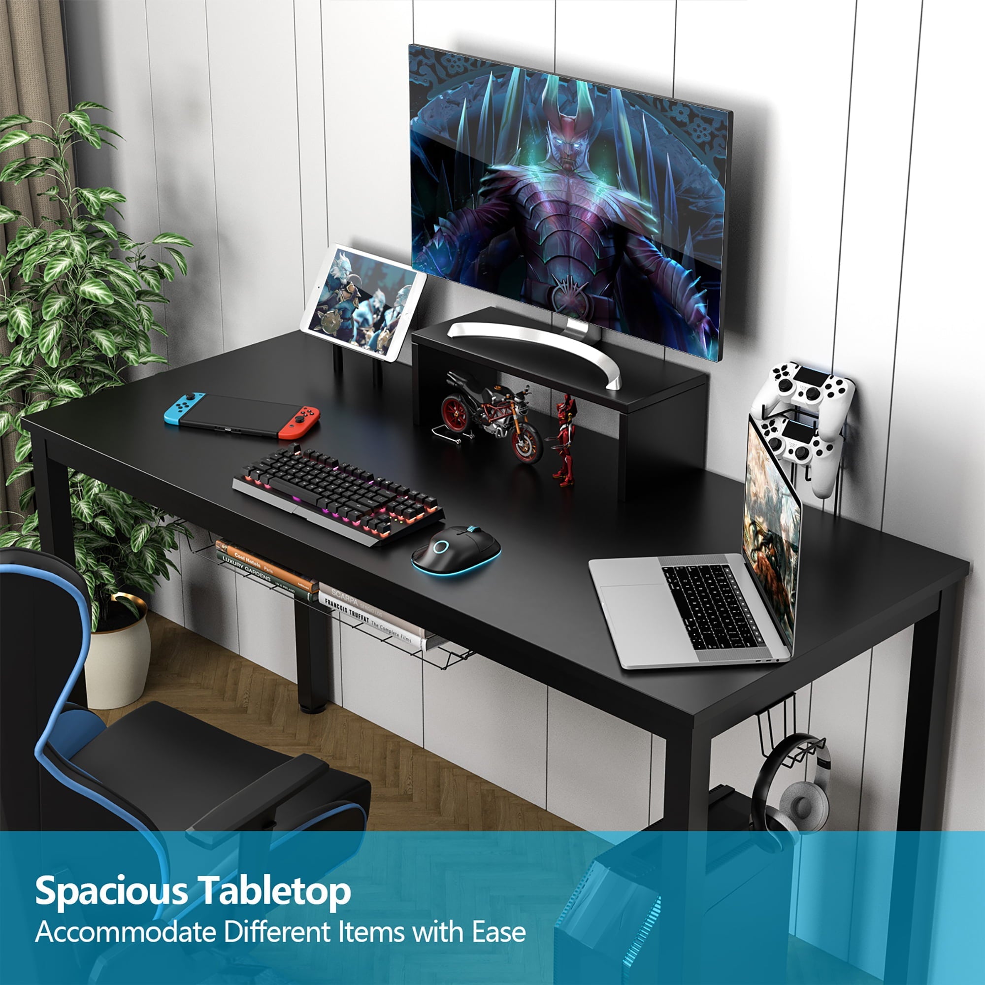 Costway 55 inch Gaming Desk Racing Style Computer Desk with Cup Holder & Headphone Hook
