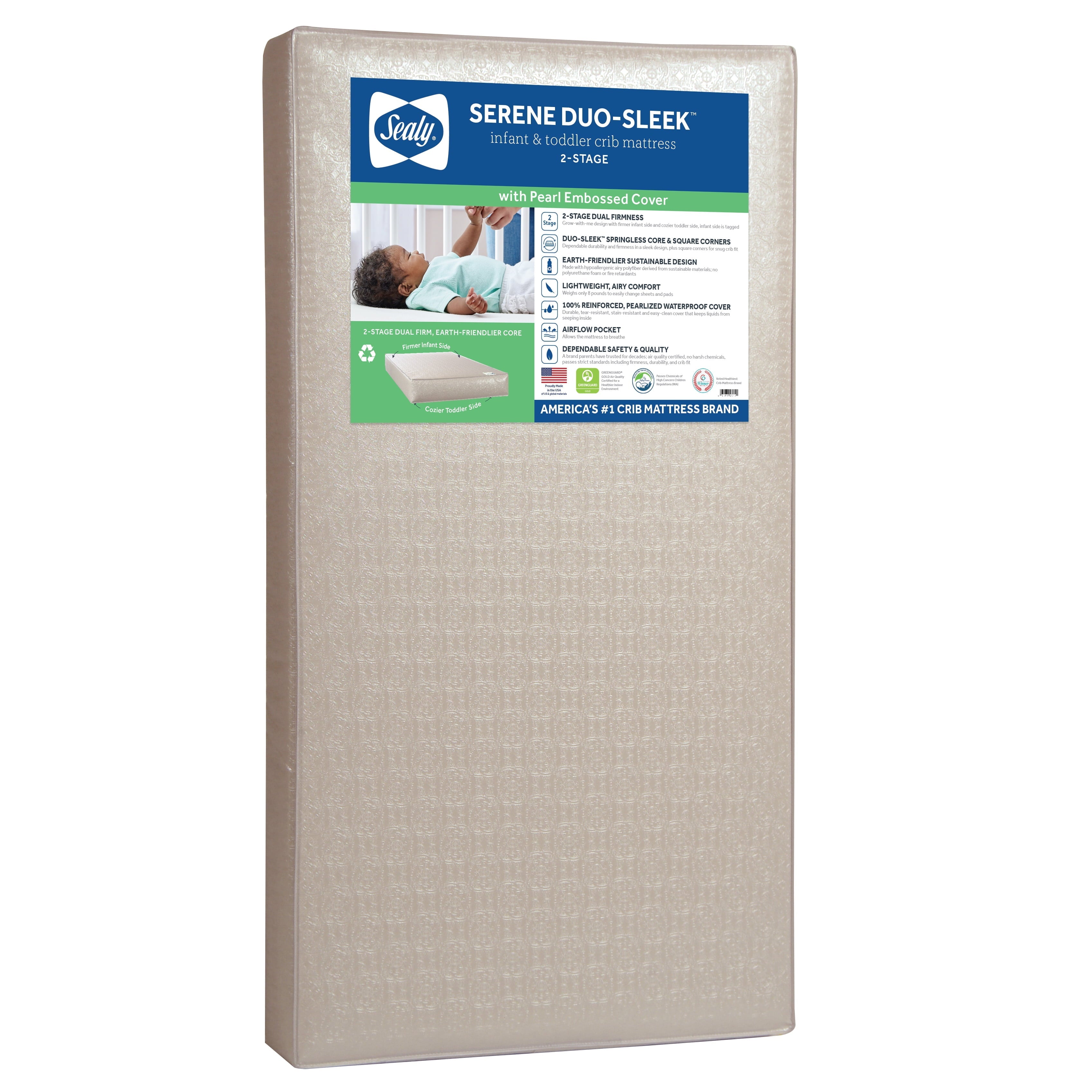 Serene Duo-Sleek Crib Mattress, 2-Stage Foam Baby Mattress, Toddler Mattress, Waterproof